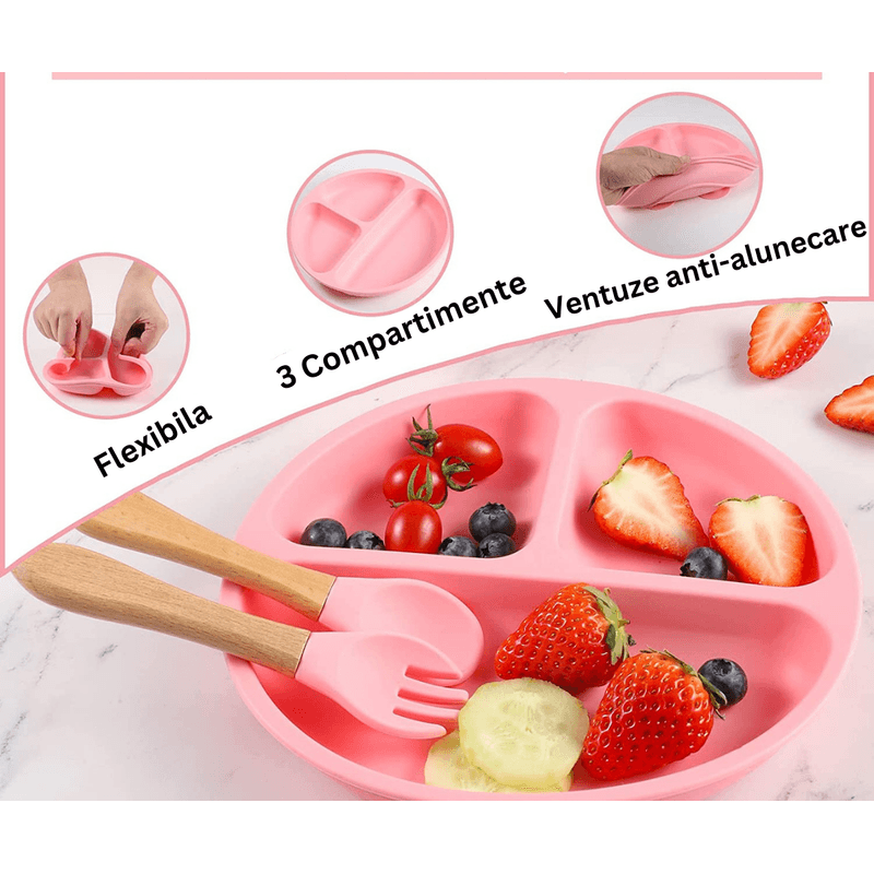 Jucarii, Copii si Bebe - Hrana si alaptare - Biberoane, suzete si accesorii hranire - Articole hranire bebelusi - Set hranire bebelusi, Danex, diversificare, silicon, BPA free, baveta, farfurie, bol cu ventuza, lingurita si furculita, cana gustari, roz - Infinity.ro