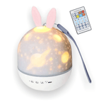 Casa si Gradina - Corpuri si surse de iluminat - Veioze si lampi - Lampi de veghe copii - Lampa de noapte muzicala, de veghe, pentru copii, Danex, telecomanda, proiector, sunet alb, rotativ cu 6 filme de proiectie, 8 tipuri de muzica, Iepuras, Alb - Infinity.ro