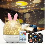 Casa si Gradina - Corpuri si surse de iluminat - Veioze si lampi - Lampi de veghe copii - Lampa de noapte muzicala, de veghe, pentru copii, Danex, telecomanda, proiector, sunet alb, rotativ cu 6 filme de proiectie, 8 tipuri de muzica, Iepuras, Alb - Infinity.ro