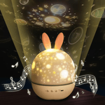 Casa si Gradina - Corpuri si surse de iluminat - Veioze si lampi - Lampi de veghe copii - Lampa de noapte muzicala, de veghe, pentru copii, Danex, telecomanda, proiector, sunet alb, rotativ cu 6 filme de proiectie, 8 tipuri de muzica, Iepuras, Alb - Infinity.ro