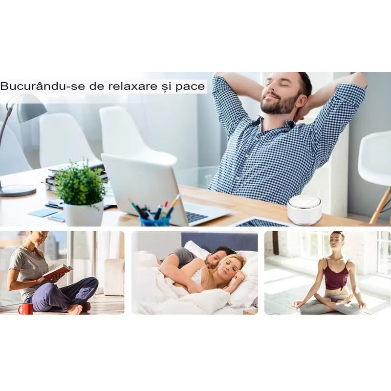 Laptop, Telefoane si Tablete - Wearables si gadgeturi - Gadgeturi - Accesorii SMART - Aparat de sunete albe, cu 34 de melodii pentru somn si relaxare, reincarcabil prin USB, oprire temporizata, pentru bebelusi, copii si adulti WI-FI, control vocal - Infinity.ro