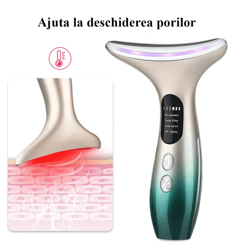 Ingrijire personala si Cosmetice - Aparate & accesorii ingrijire personala - Aparate cosmetice - Aparate intretinere si ingrijire corporala - Aparat lifting facial, Danex, Regenerare si intinerire piele, eliminare riduri, hidratare, 3 trepte de intesitate cu lumina led, pentru fata, gat, Verde - Infinity.ro