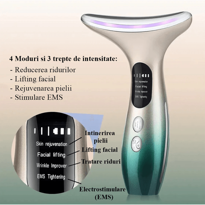 Ingrijire personala si Cosmetice - Aparate & accesorii ingrijire personala - Aparate cosmetice - Aparate intretinere si ingrijire corporala - Aparat lifting facial, Danex, Regenerare si intinerire piele, eliminare riduri, hidratare, 3 trepte de intesitate cu lumina led, pentru fata, gat, Verde - Infinity.ro