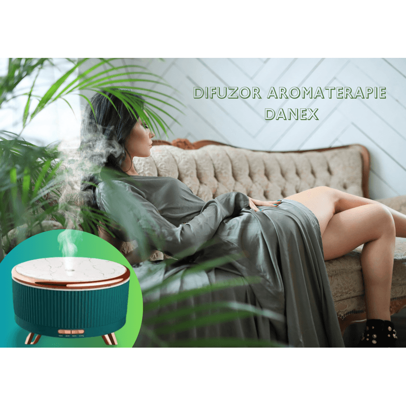 Casa si Gradina - Decoratiuni - Aromaterapie si lumanari - Difuzoare aromaterapie - Difuzor de aromaterapie si umidificator, Danex, Ultrasunete pentru casa, birou, hotel, Decor Spa, Meditatie, Uleiuri esentiale, Led, Rezervor 500ml, Verde - Infinity.ro