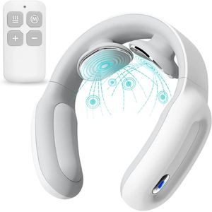 Aparat masaj cervical, Danex, cu impulsuri electromagnetice, 3 moduri de masaj pentru gat, USB, telecomanda, alb