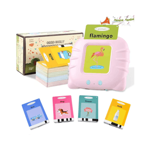 Set masina de invatare a cititor de carduri, jucarie educativa pentru copii, 112 bucati carduri flash 224 de cuvinte, 2 ani+, Roz