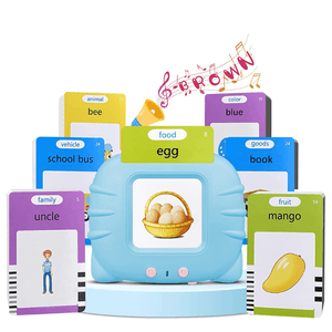 Jucarie educativa Montessori, Set masina de invatare cu cititor de carduri, Danex, invata engleza, carduri flash 224 de cuvinte, Albastru