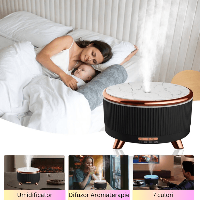 Casa si Gradina - Decoratiuni - Aromaterapie si lumanari - Difuzoare aromaterapie - Difuzor de aromaterapie si umidificator, Danex, cu ultrasunete pentru casa, birou, hotel, Decor Spa, Meditatie, Uleiuri esentiale, Led, Rezervor 500ml, Negru - Infinity.ro