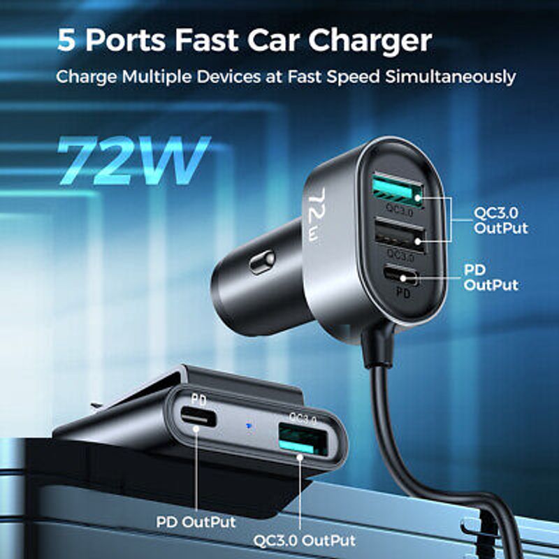 Laptop, Telefoane si Tablete - Telefoane mobile si accesorii - Accesorii Telefoane - Incarcatoare telefoane - Incarcator Auto cu Extensie, 5 x USB, Joyroom JR-CL03 Pro, Negru - Infinity.ro