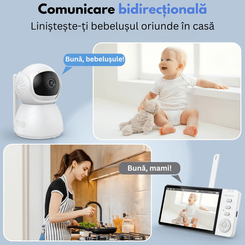 Casa si Gradina - Mobilier - Mobilier copii - Monitoare video copii - Baby Monitor WiFi 2in1 cu Camera Audio-Video Multi View, UltraHD/5” Night Vision, Rotire 355°/90°, Zoom 4X, Notificari - Infinity.ro