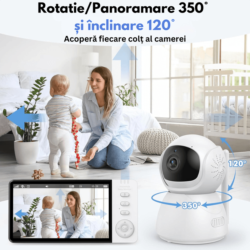 Casa si Gradina - Mobilier - Mobilier copii - Monitoare video copii - Baby Monitor WiFi 2in1 cu Camera Audio-Video Multi View, UltraHD/5” Night Vision, Rotire 355°/90°, Zoom 4X, Notificari - Infinity.ro