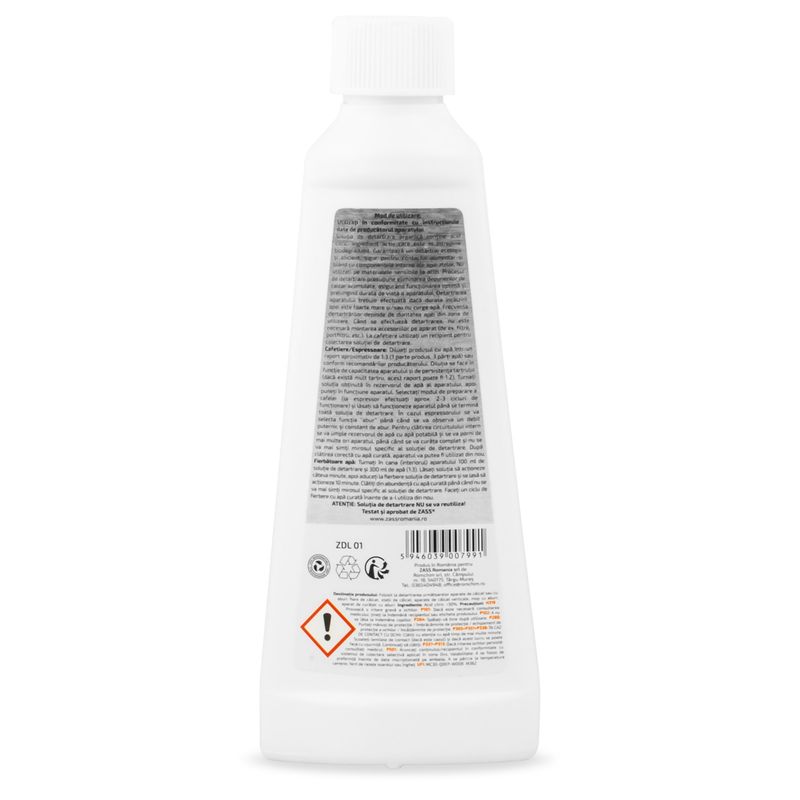 Electronice si Electrocasnice - Electrocasnice bucatarie - Preparare bauturi - Accesorii si consumabile aparate preparare bauturi - Decalcifiant lichid pentru cafetiere, ceainice si espressoare ZASS ZDL 01 -250 ML - Infinity.ro