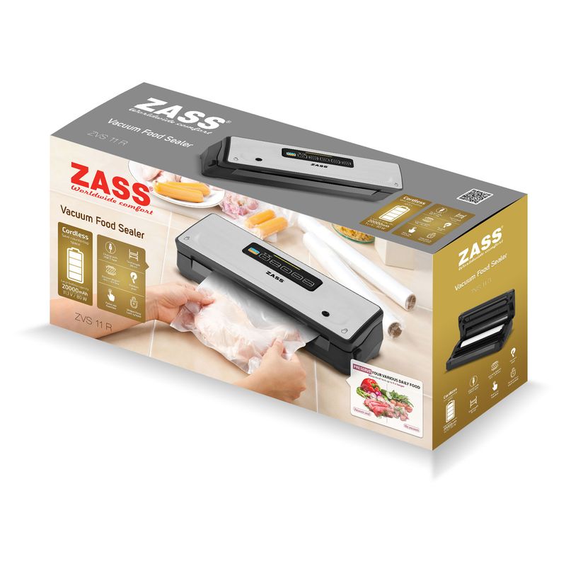 Electronice si Electrocasnice - Electrocasnice bucatarie - Mixere, tocatoare & roboti de bucatarie - Aparate de vidat - Aparat de vidat alimente pentru uz casnic fara fir ZASS ZVS 11 R - Infinity.ro