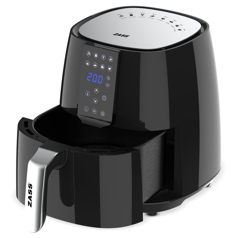 Electronice si Electrocasnice - Electrocasnice bucatarie - Aparate de gatit & desert - Friteuze - Friteuza cu aer cald Zass ZAF 03, Putere 1450 W, Capacitate 3.8 l, Negru - Infinity.ro