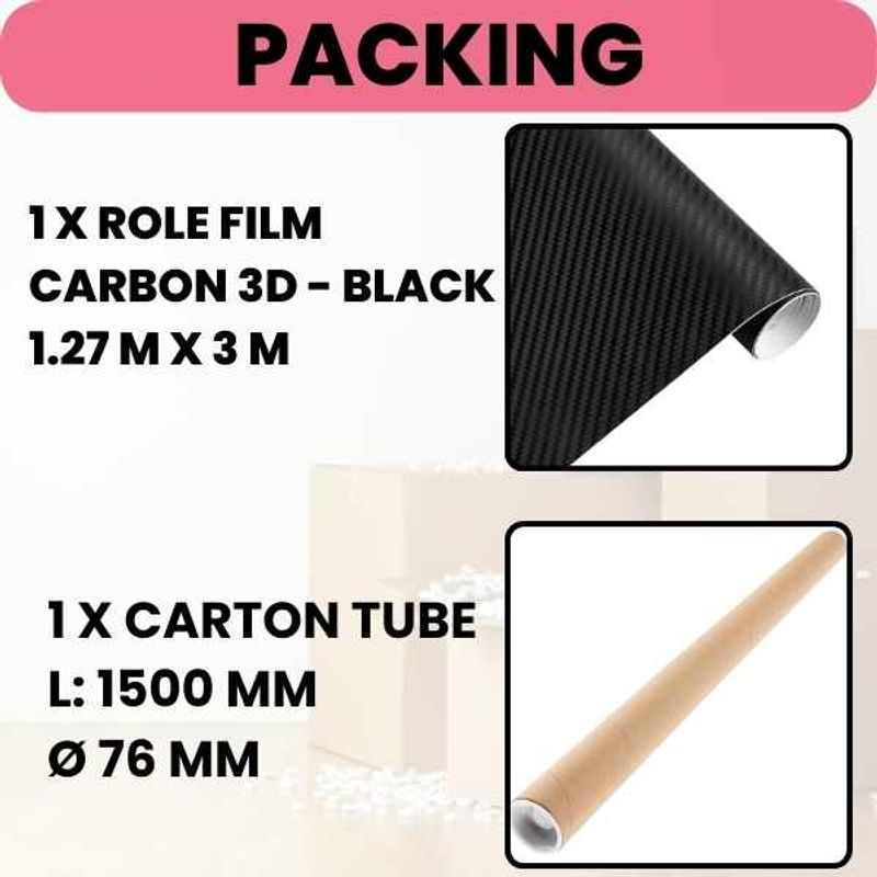 Auto si Moto - Piese auto si accesorii - Caroserie - Ornamente exterior auto - Folie Colantare Auto sau Moto, Model Fibra Cardon 3D, Impermeabila, Rezistenta UV, Latime 1.27 m, Lungime 3 m, Negru - Infinity.ro