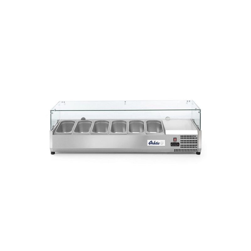 Electronice si Electrocasnice/Aparate frigorifice/Vitrine frigorifice - Vitrina prezentare Hendi, interval temp. -2/8?C, 180W, corp inox, ARKTIC by Hendi, 1405x395x(H)430 mm, 6 vase  GN 1/3 - Infinity.ro