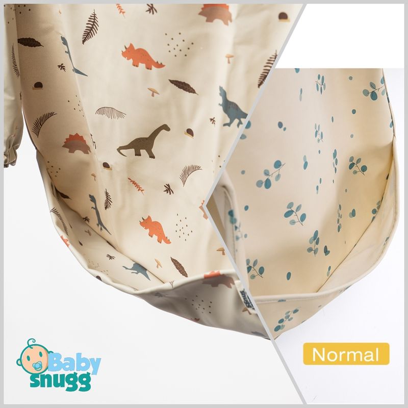 Jucarii, Copii si Bebe - Hrana si alaptare - Biberoane, suzete si accesorii hranire - Articole hranire bebelusi - Baveta impermeabila cu maneci lungi BabySnugg, 6-36 luni, Dino - Infinity.ro