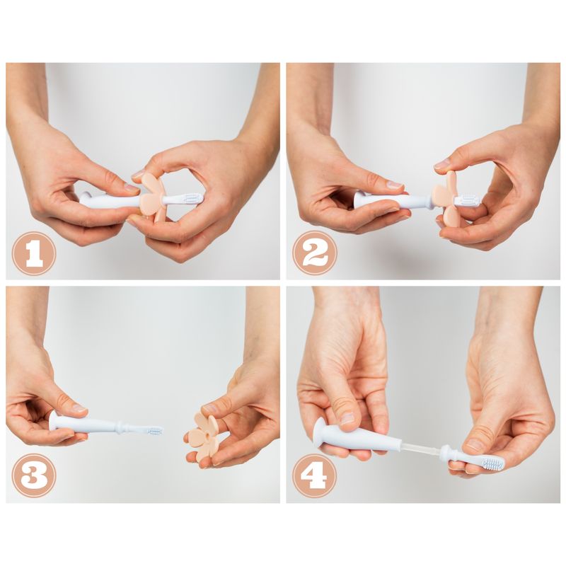 Jucarii, Copii si Bebe - Igiena si ingrijire - Articole igiena dentara copii - Periuta de dinti bebe din silicon Babysnugg cu 2 capete si ventuza, fara BPA, PVC, Latex si Ftalati - Albastra - Infinity.ro