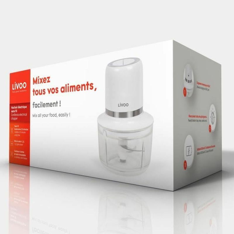 Electronice si Electrocasnice - Electrocasnice bucatarie - Mixere, tocatoare & roboti de bucatarie - Roboti de bucatarie - Tocator electric fara fir Livoo DOP222, 200 W - Infinity.ro