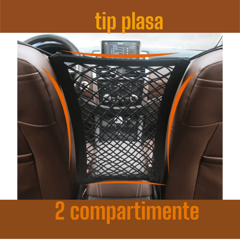 Petshop - Accesorii petshop - Alte accesorii petshop - Organizator auto, plasa flexibila, 2 compartimente, utilizabil ca geanta depozitare sau bariera animale companie - Infinity.ro