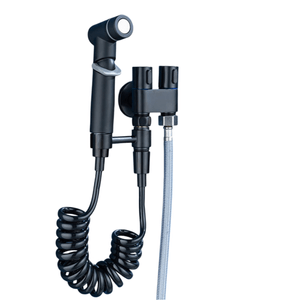 Set de dus de tip bideu cu pulverizator de apa, economizor de spatiu, cu control dual, supapa unghiulara, Negru