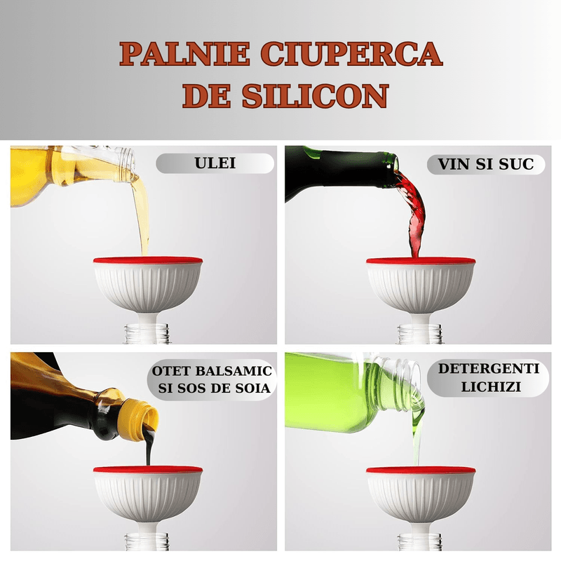 Casa si Gradina - Bucatarie si vesela - Ustensile bucatarie - Site bucatarie, strecuratori si accesorii - Palnie din Silicon Buburuza pentru Sticle, Leica in Forma de Ciuperca, Rezistenta la Caldura, fara BPA, Alb/Rosu - Infinity.ro