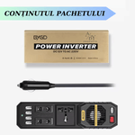 Auto si Moto - Piese auto si accesorii - Interior auto - Accesorii interior - Invertor auto de tensiune, 200W, 4 porturi USB, negru, 205x55x55mm - Infinity.ro