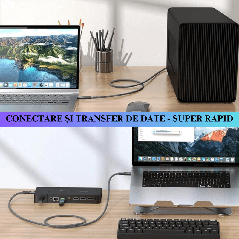 Laptop, Telefoane si Tablete - Telefoane mobile si accesorii - Accesorii Telefoane - Alte accesorii telefoane - Cablu date USB cu Incarcare Rapida, ABY PRODUCTS®, USB-C la USB-C, 8K@60Hz, Transfer Date 40Gbps, Super Fast Charger - Infinity.ro
