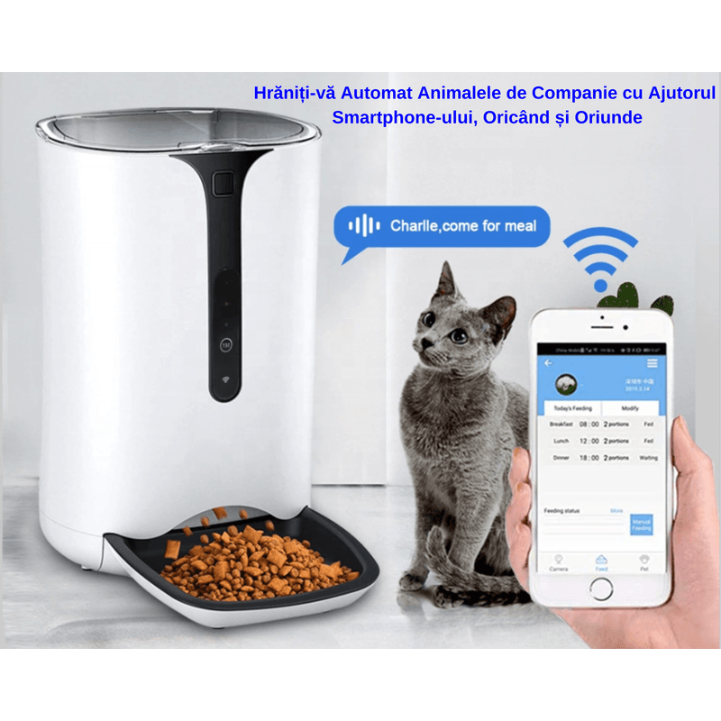 Petshop - Accesorii petshop - Castroane si adapatori - Hranitor Automat 6L ABY PRODUCTS, pentru Caini si Pisici, Smart, Camera VIDEO, Wi-Fi, Aplicatie Telefon - Infinity.ro