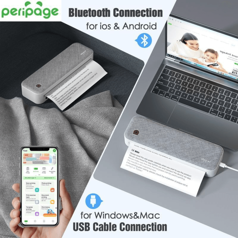 PC, gaming si accesorii - Imprimante, scanere & consumabile - Imprimante - Imprimante termice - Imprimanta Termica PeriPage, Portabila, A4, ABY PRODUCTS, Bluetooth, USB, Rola de Hartie Termica inclusa - Infinity.ro