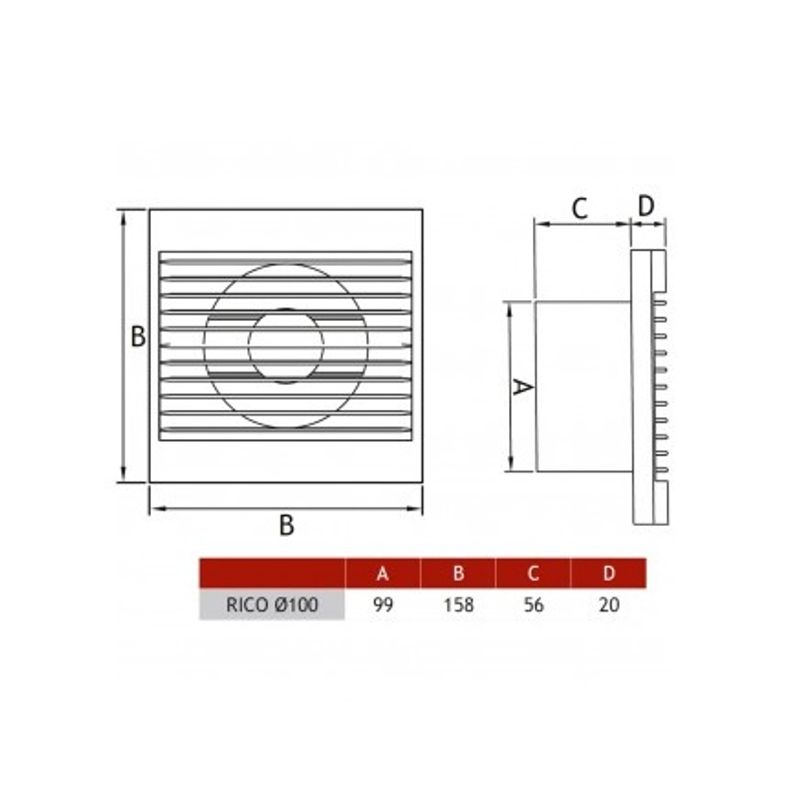 Casa si Gradina - Sanitare - Suporturi si accesorii baie - Sisteme de ventilatie - Ventilator baie 100S, Plasa antiinsecte, Debit 90mc/h, Diametru Ø100mm,158 X 158 mm - Infinity.ro