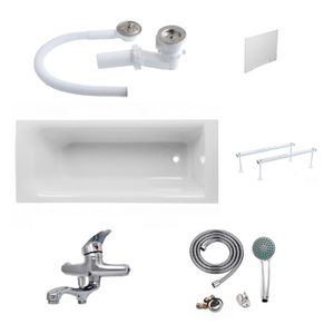 Cada Acril 140x70 - Masca Frontala,Masca Laterala,Cadru Metalic, Sifon Evacuare si Baterie cada dus