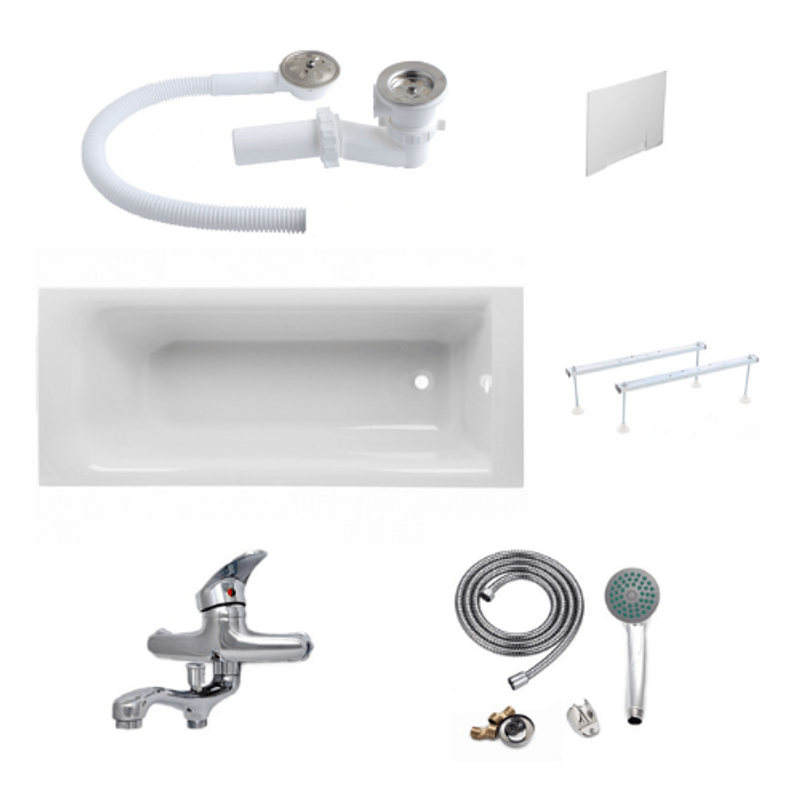 Casa si Gradina - Sanitare - Cazi si cabine de dus - Cazi baie - Cada Acril 140x70 - Masca Frontala,Masca Laterala,Cadru Metalic, Sifon Evacuare si Baterie cada dus - Infinity.ro