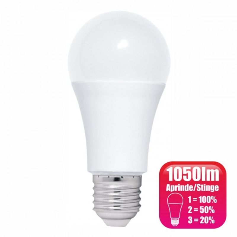 Casa si Gradina - Corpuri si surse de iluminat - Becuri si tuburi neon - Becuri - Bec LED dimabil de la intrerupator, model glob A60, 12W=100W, 6400k, lumina rece - Infinity.ro