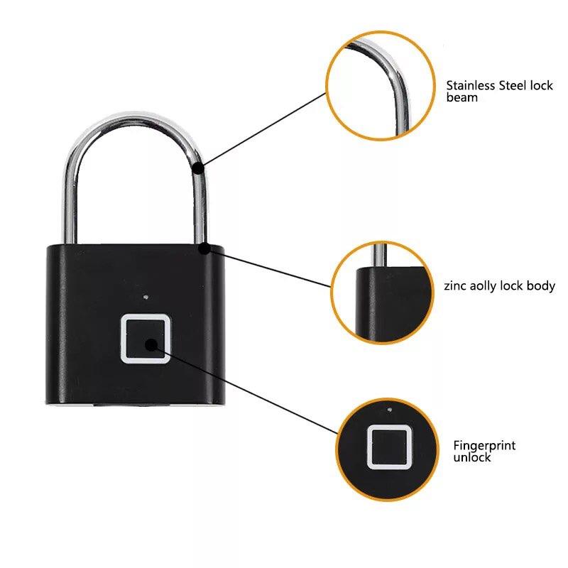 Casa si Gradina/Constructii/Feronerie si accesorii/Lacate - Lacat Inteligent Cu Amprenta, snzor Amprenta, Incarcare rapida prin Us, WATERPROOF, Memoreaza pana la 10 - Infinity.ro