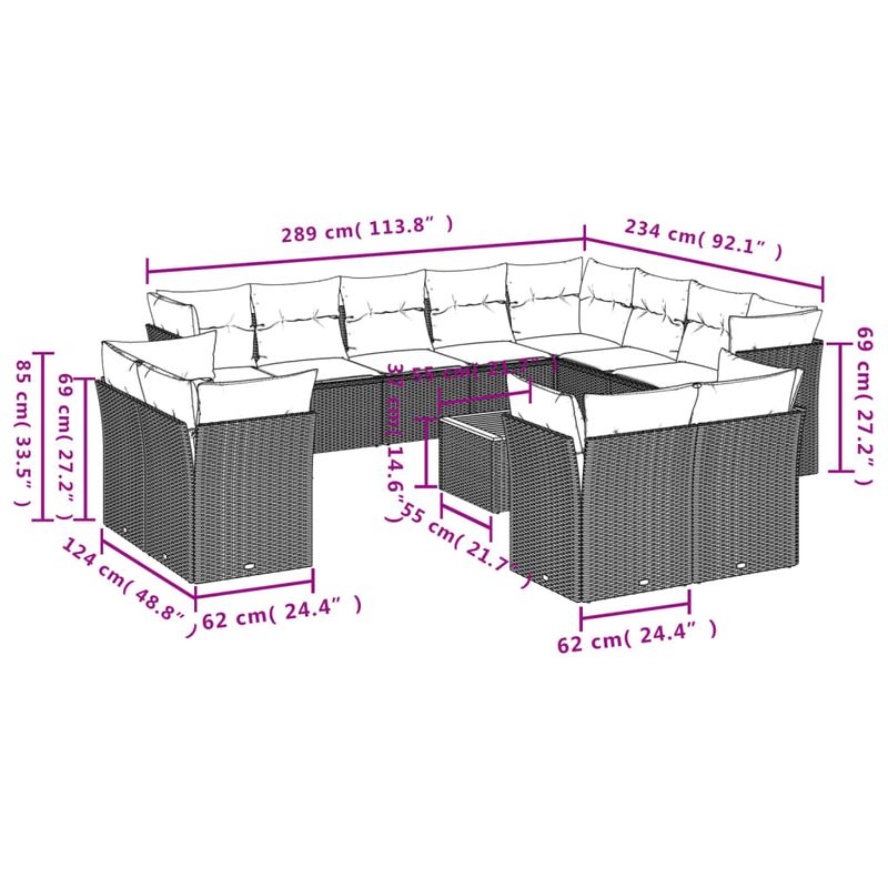 Casa si Gradina - Gradina si terasa - Mobilier exterior - Seturi mobila gradina - Set mobilier de gradina cu perne, 13 piese, gri, poliratan - Infinity.ro
