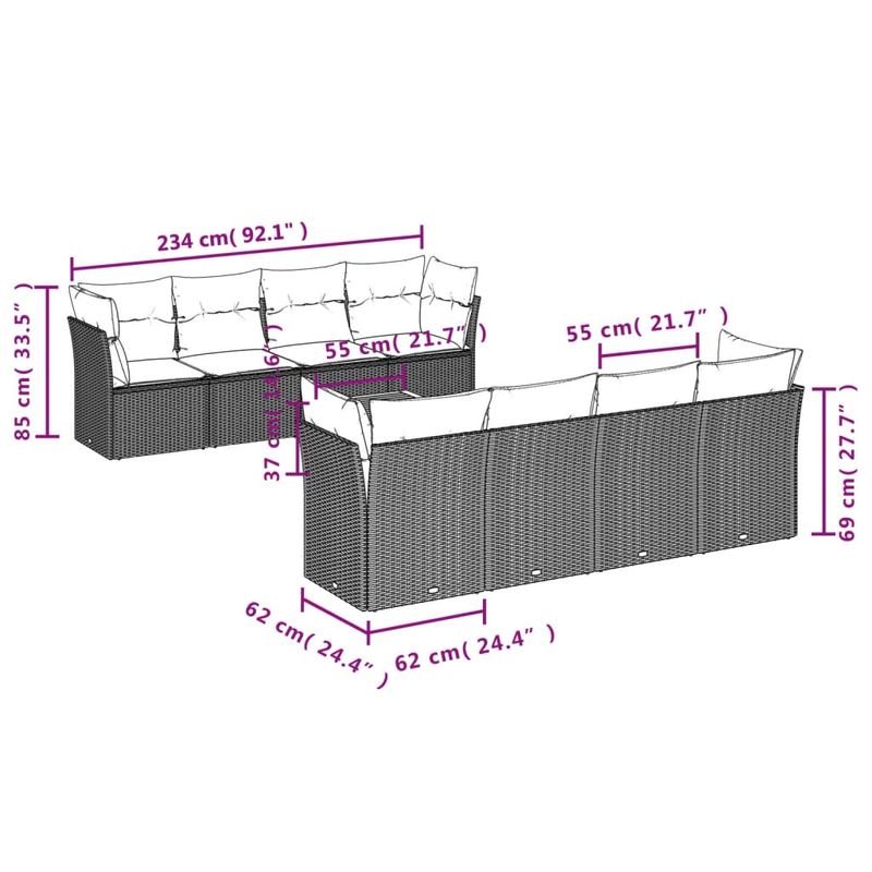 Casa si Gradina - Gradina si terasa - Mobilier exterior - Seturi mobila gradina - Set canapele de gradina, 9 piese, cu perne, gri, poliratan - Infinity.ro