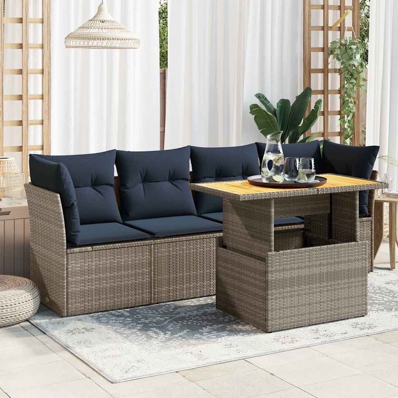 Casa si Gradina - Gradina si terasa - Mobilier exterior - Seturi mobila gradina - Set canapea de gradina cu perne, 5 piese, gri, poliratan - Infinity.ro