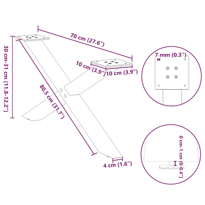 Casa si Gradina - Mobilier - Feronerie si accesorii mobila - Picioare pentru masa cafea in forma X, 2 buc Otel natural Otel, mărime 70x(30-31) cm (40 mm) - Infinity.ro