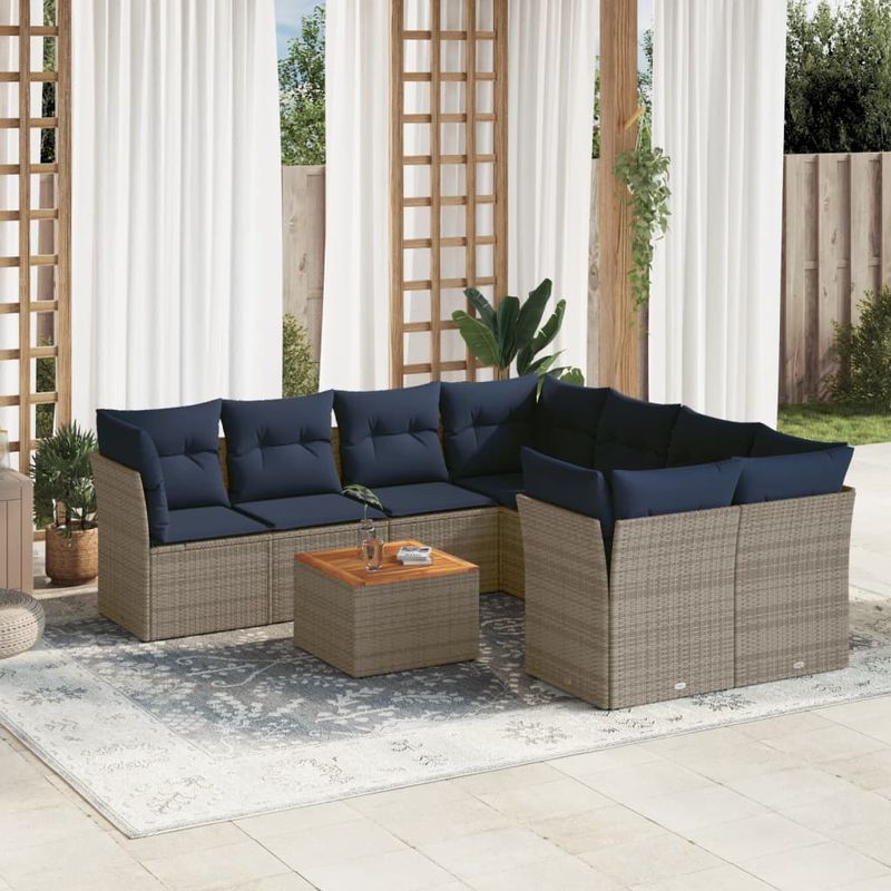 Casa si Gradina - Gradina si terasa - Mobilier exterior - Seturi mobila gradina - Set canapele de gradina, 9 piese, cu perne, gri, poliratan - Infinity.ro