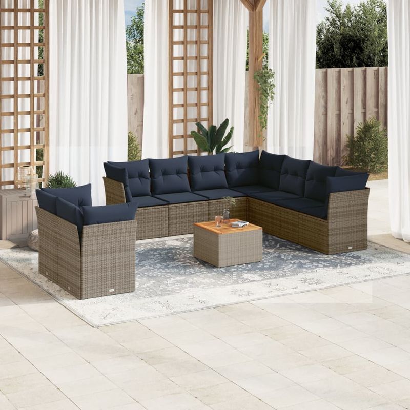Casa si Gradina - Gradina si terasa - Mobilier exterior - Seturi mobila gradina - Set canapele de gradina cu perne, 11 piese, gri, poliratan - Infinity.ro