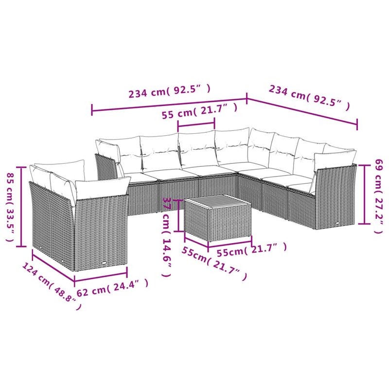Casa si Gradina - Gradina si terasa - Mobilier exterior - Seturi mobila gradina - Set canapele de gradina cu perne, 11 piese, gri, poliratan - Infinity.ro