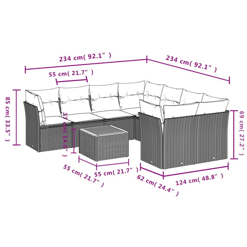 Casa si Gradina - Gradina si terasa - Mobilier exterior - Seturi mobila gradina - Set canapele de gradina, 9 piese, cu perne, gri, poliratan - Infinity.ro