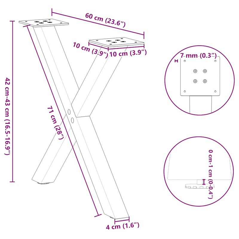 Casa si Gradina - Mobilier - Feronerie si accesorii mobila - Picioare pentru masuta cafea in forma X, 2 buc Otel natural Otel, mărime 60x(42-43) cm (40 mm) - Infinity.ro