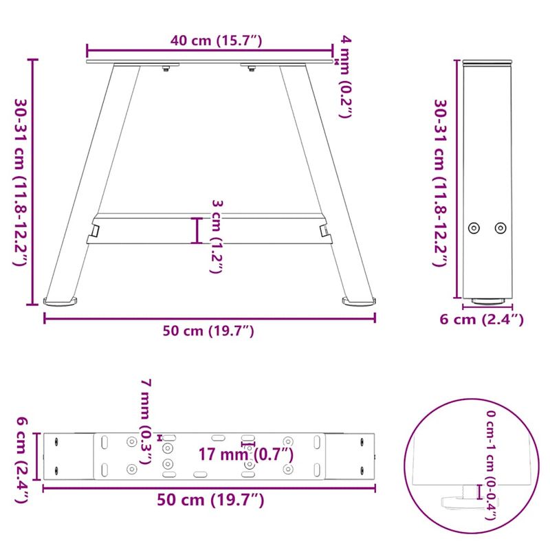 Casa si Gradina - Mobilier - Feronerie si accesorii mobila - Picioare masuta cafea in forma A 2 buc 50x(30-31) cm otel - Infinity.ro