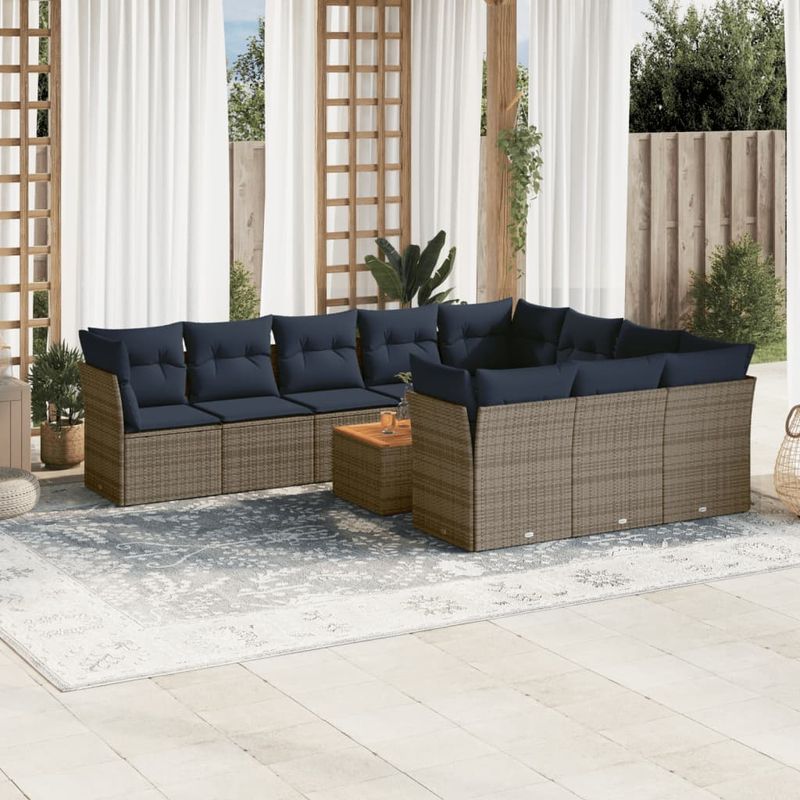 Casa si Gradina - Gradina si terasa - Mobilier exterior - Seturi mobila gradina - Set canapele de gradina cu perne, 11 piese, gri, poliratan - Infinity.ro