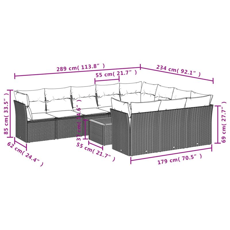 Casa si Gradina - Gradina si terasa - Mobilier exterior - Seturi mobila gradina - Set canapele de gradina cu perne, 11 piese, gri, poliratan - Infinity.ro