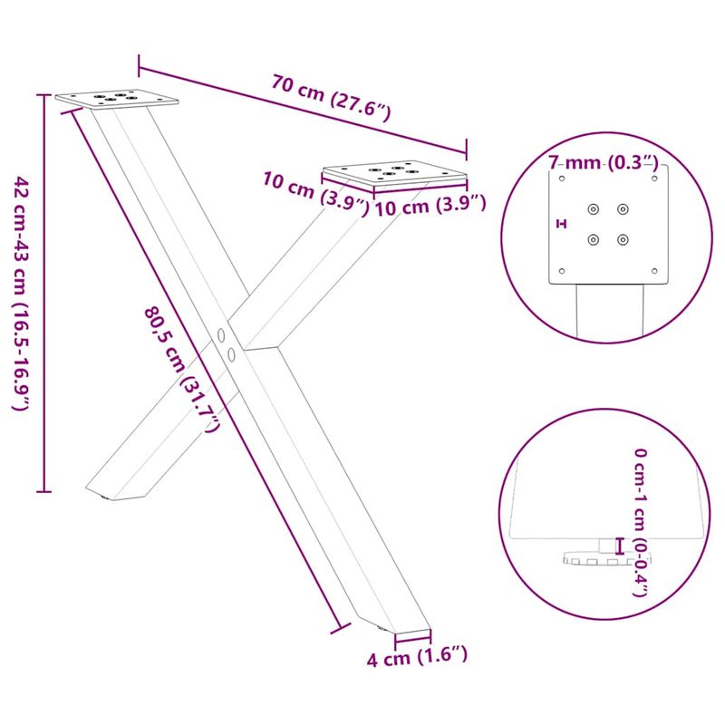 Casa si Gradina - Mobilier - Feronerie si accesorii mobila - Picioare pentru masuta cafea in forma X, 2 buc Otel natural Otel, mărime 70x(42-43) cm (40 mm) - Infinity.ro
