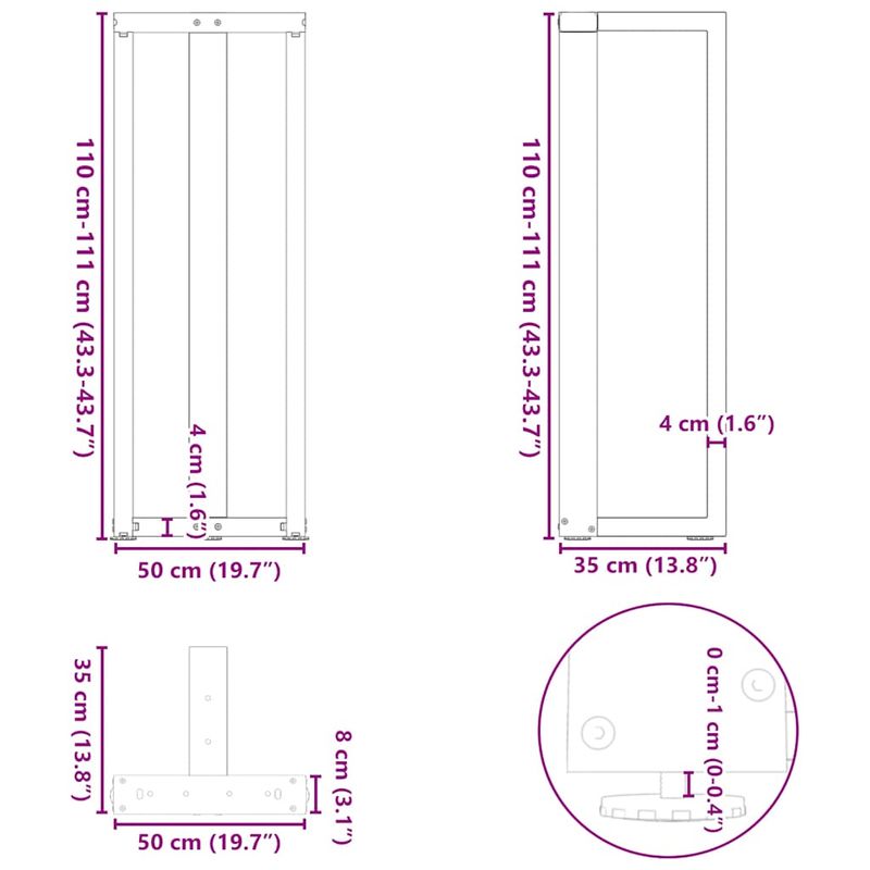 Casa si Gradina - Mobilier - Feronerie si accesorii mobila - Picioare pentru masa de bar in forma de T, 2 buc natural otel, mărime 50x35x(110-111) cm - Infinity.ro
