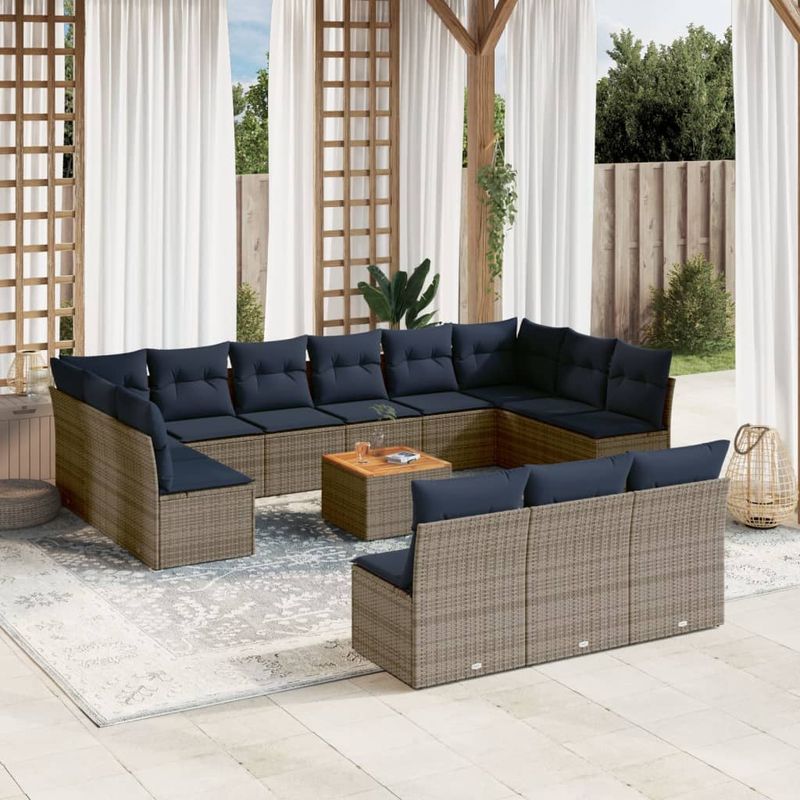 Casa si Gradina - Gradina si terasa - Mobilier exterior - Seturi mobila gradina - Set mobilier de gradina cu perne, 14 piese, gri, poliratan - Infinity.ro